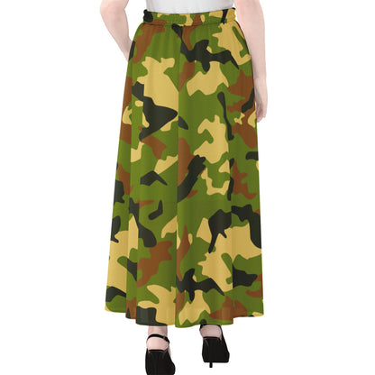 Military Camouflage Print Chiffon Maxi Skirt