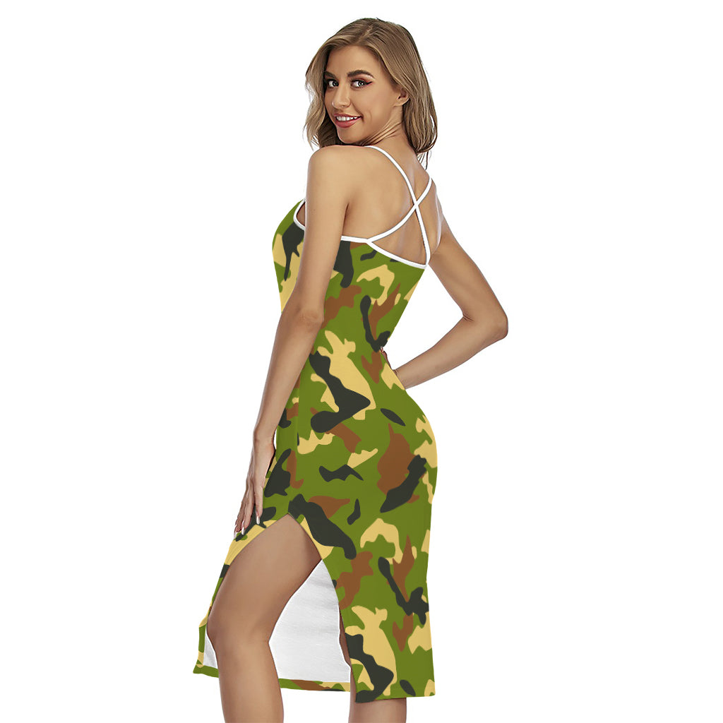 Military Camouflage Print Cross Back Cami Dress