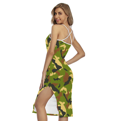 Military Camouflage Print Cross Back Cami Dress