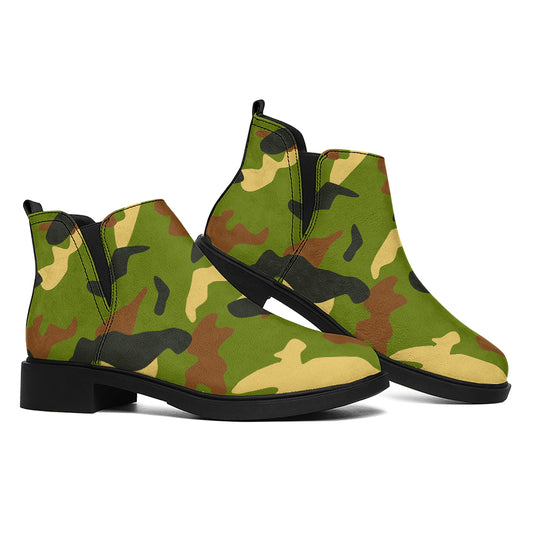 Military Camouflage Print Flat Ankle Boots