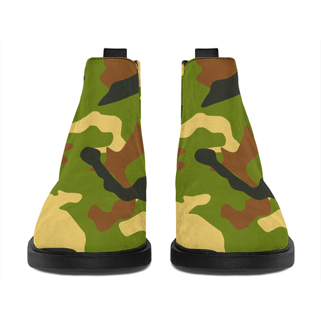 Military Camouflage Print Flat Ankle Boots