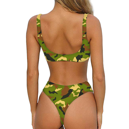 Military Camouflage Print Front Bow Tie Bikini
