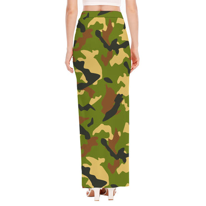 Military Camouflage Print High Slit Maxi Skirt