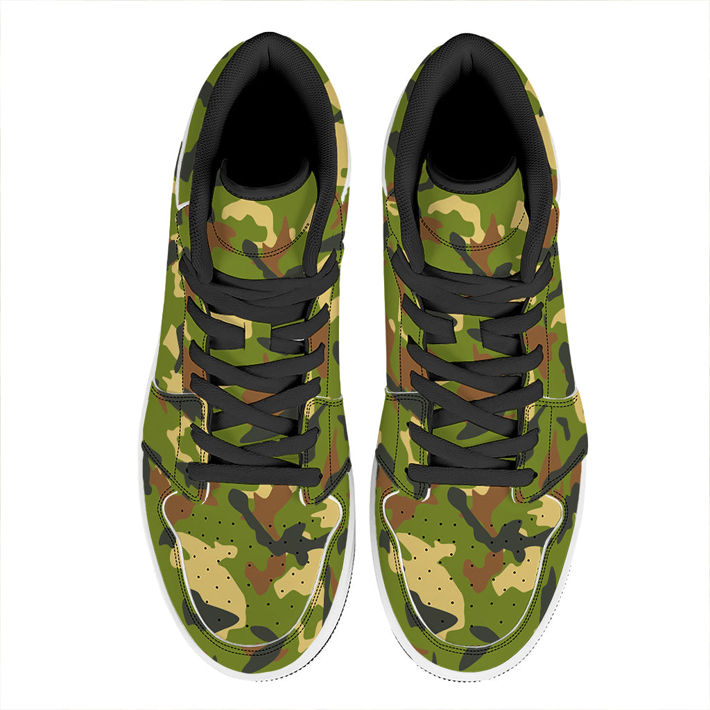 Military Camouflage Print High Top Leather Sneakers