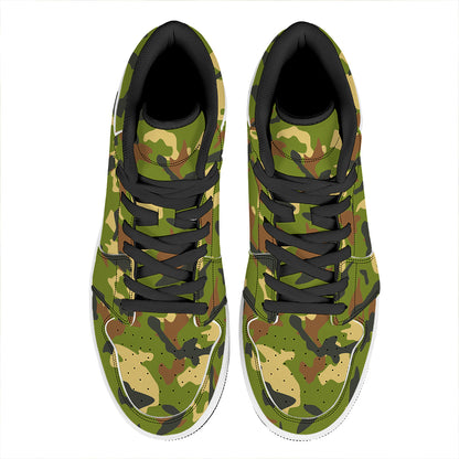 Military Camouflage Print High Top Leather Sneakers