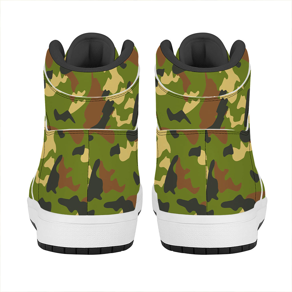 Military Camouflage Print High Top Leather Sneakers