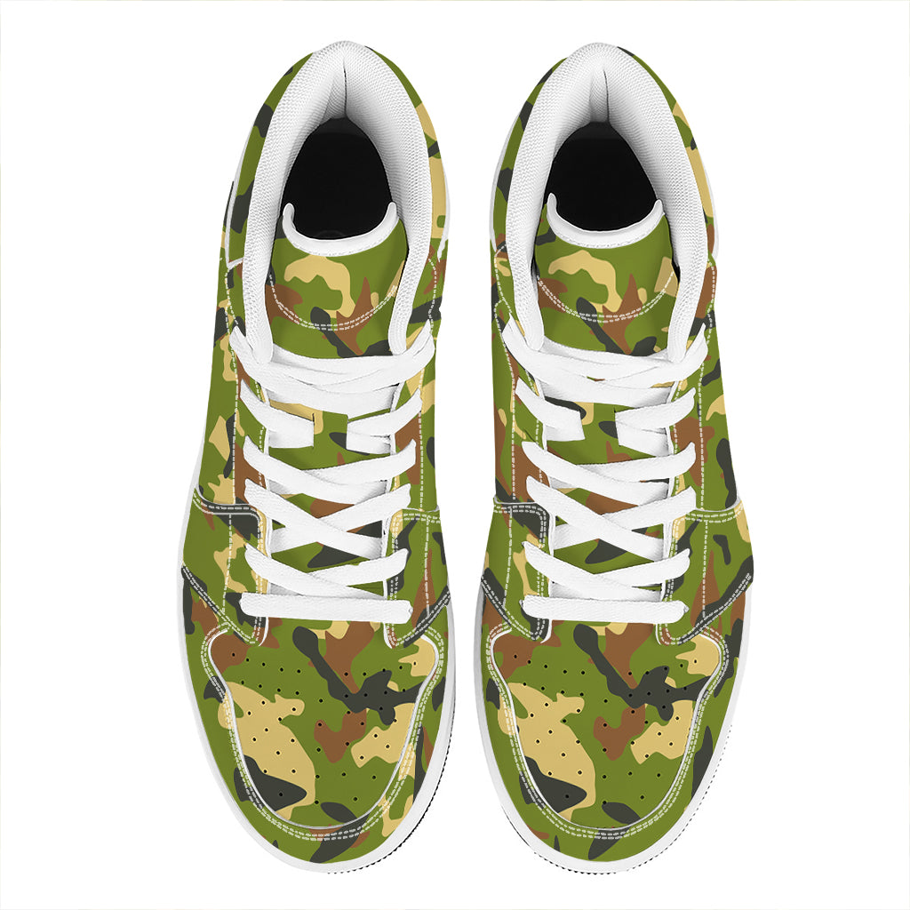 Military Camouflage Print High Top Leather Sneakers