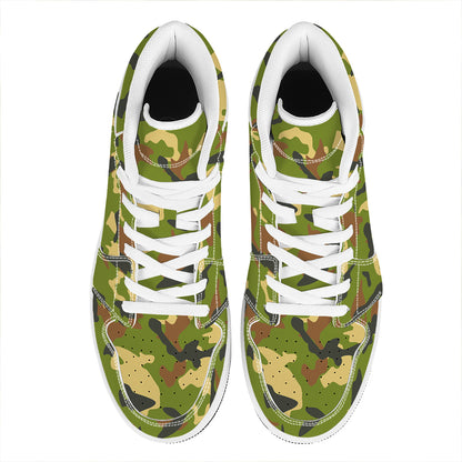 Military Camouflage Print High Top Leather Sneakers