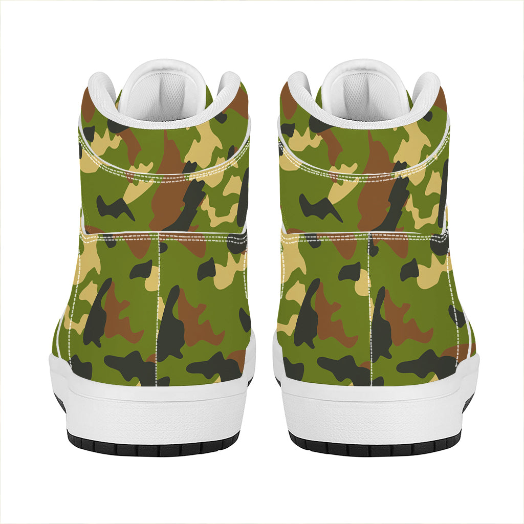 Military Camouflage Print High Top Leather Sneakers