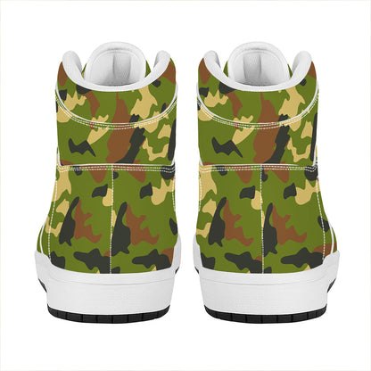Military Camouflage Print High Top Leather Sneakers