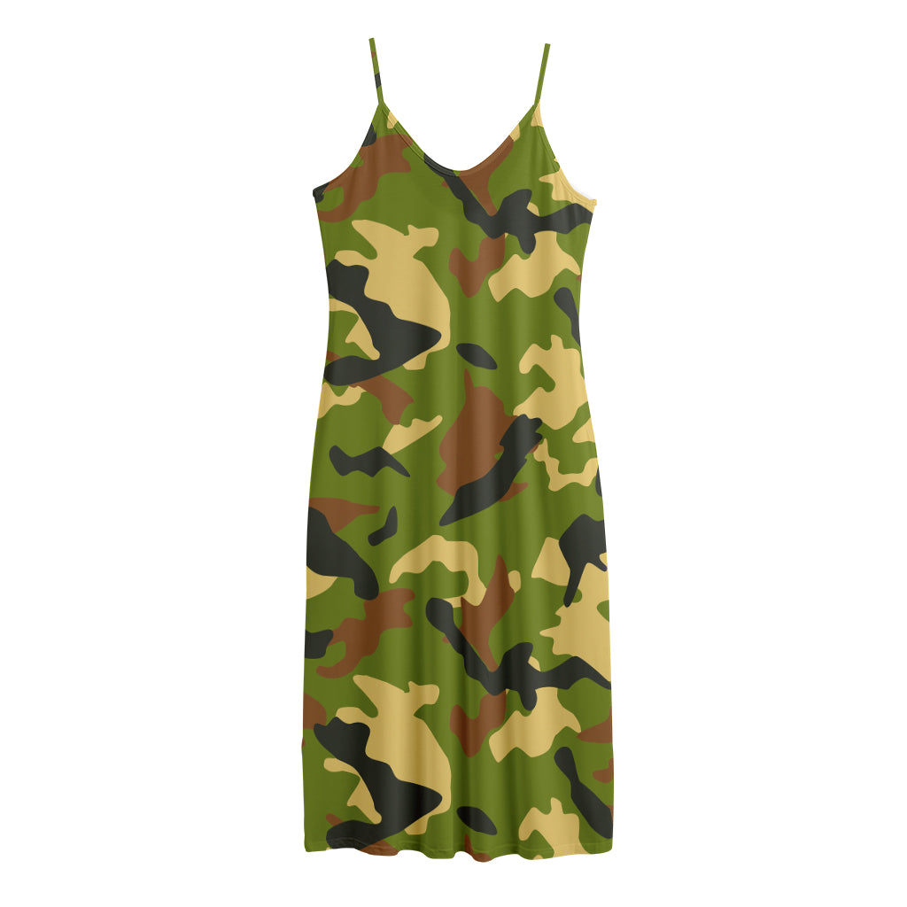 Military Camouflage Print Jersey Midi Cami Dress