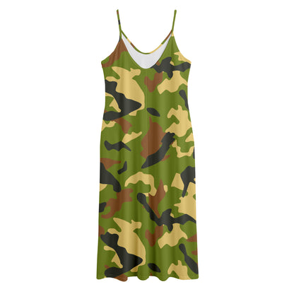 Military Camouflage Print Jersey Midi Cami Dress