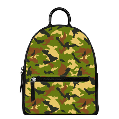 Military Camouflage Print Leather Backpack