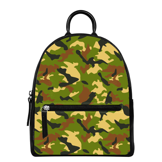 Military Camouflage Print Leather Backpack