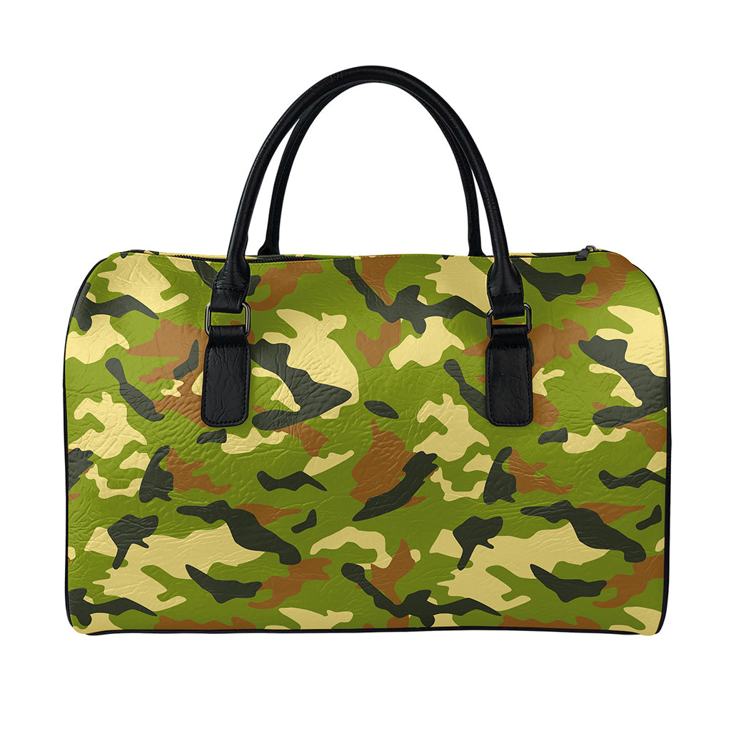 Military Camouflage Print Leather Duffle Bag