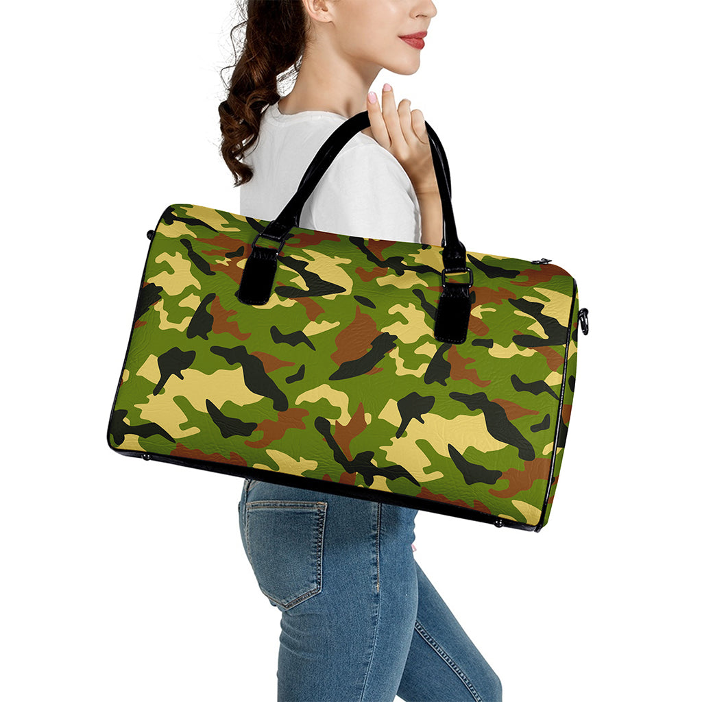 Military Camouflage Print Leather Duffle Bag