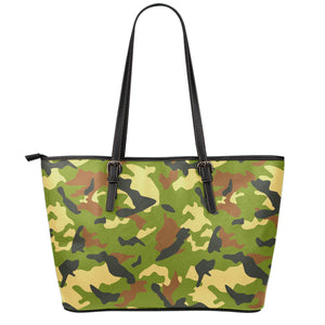 Military Camouflage Print Leather Tote Bag