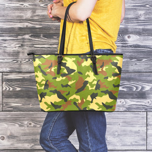 Military Camouflage Print Leather Tote Bag