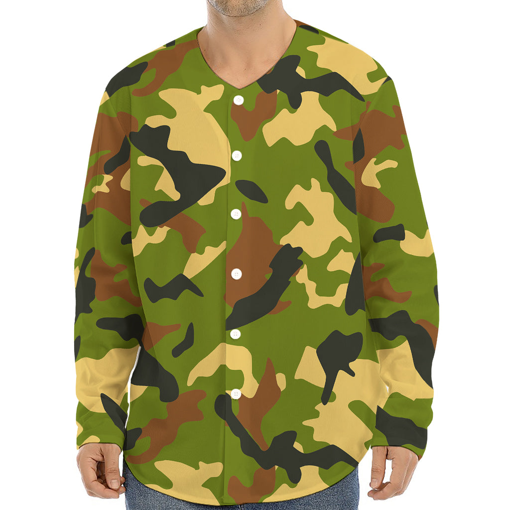 Military Camouflage Print Long Sleeve Baseball Jersey