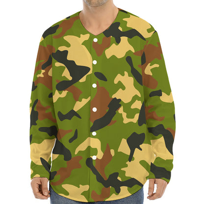 Military Camouflage Print Long Sleeve Baseball Jersey