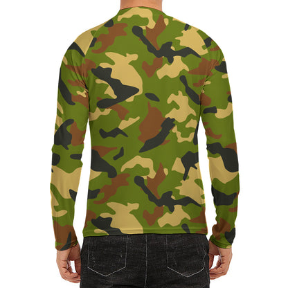 Military Camouflage Print Men's Long Sleeve Rash Guard