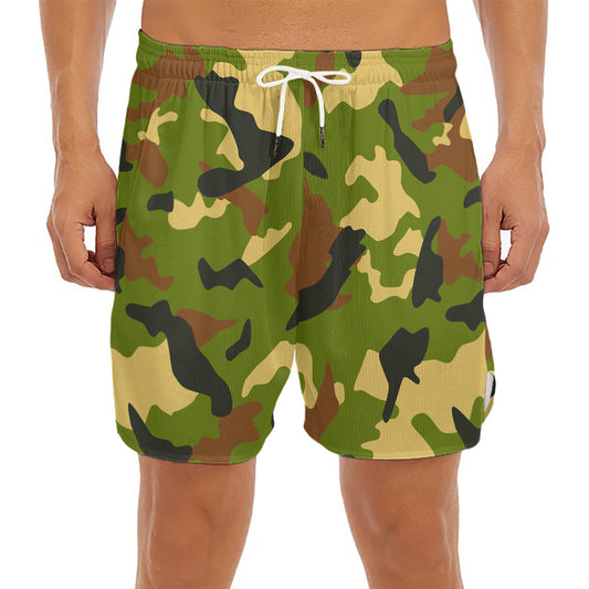 Military Camouflage Print Men's Split Running Shorts