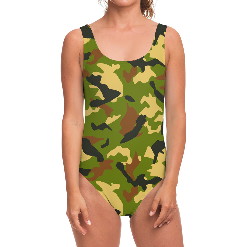 Military Camouflage Print One Piece Swimsuit