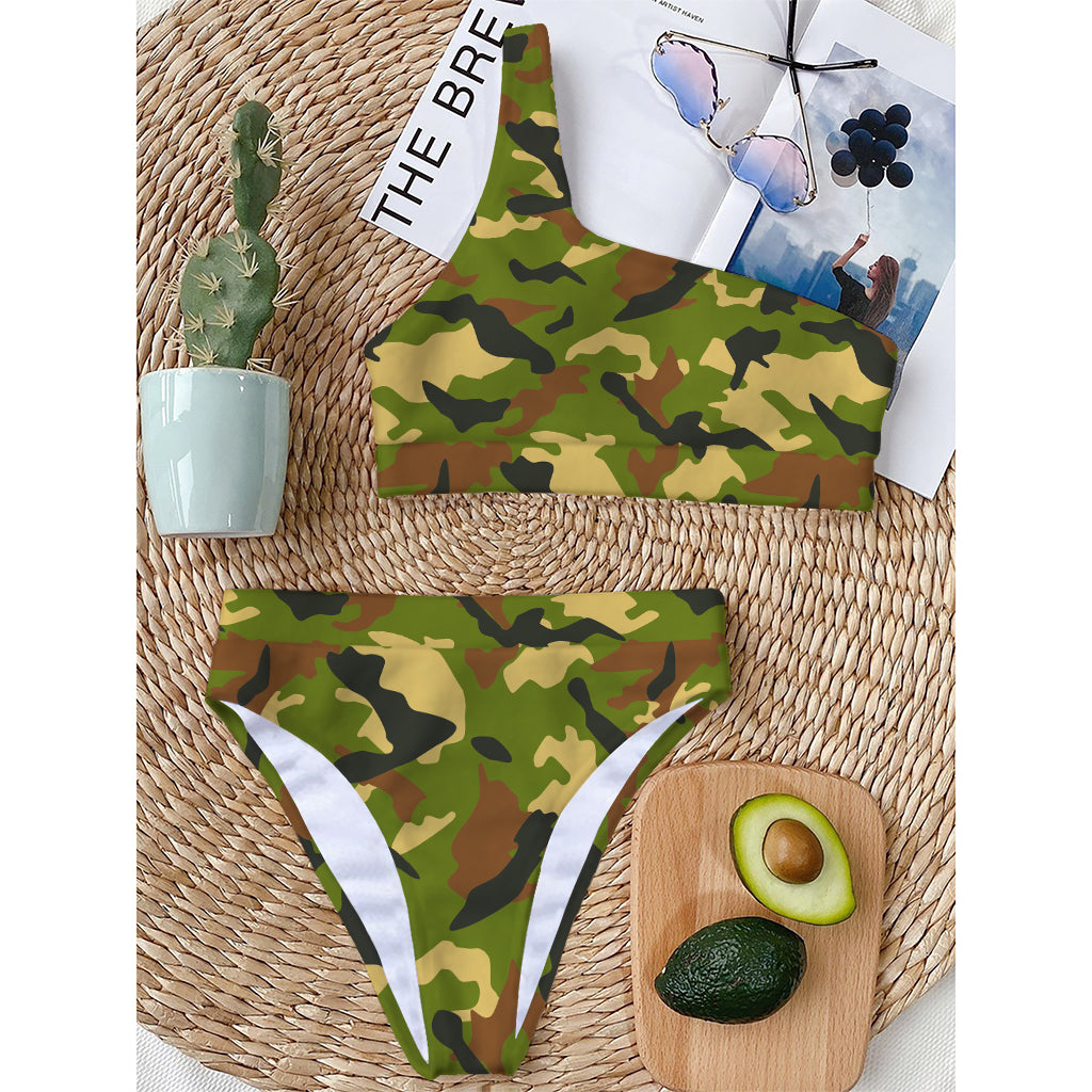 Military Camouflage Print One Shoulder Bikini Top