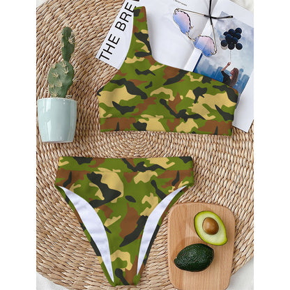 Military Camouflage Print One Shoulder Bikini Top