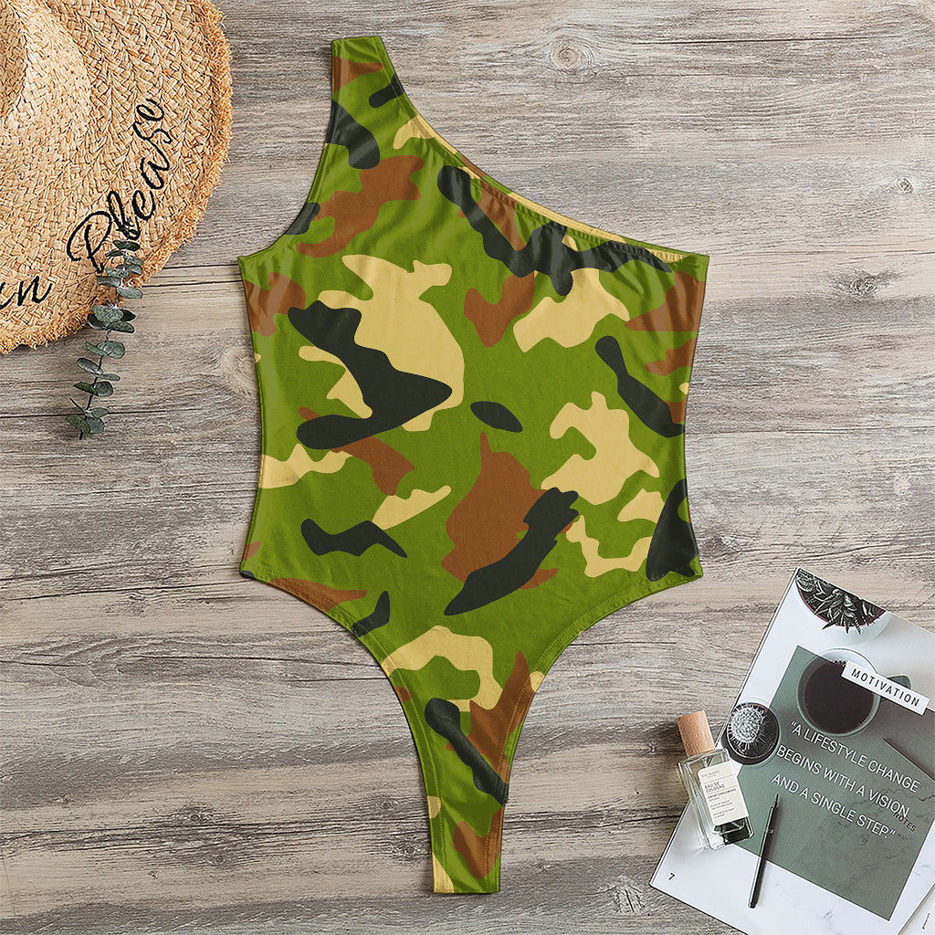 Military Camouflage Print One Shoulder Bodysuit