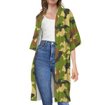 Military Camouflage Print Open Front Beach Cover Up