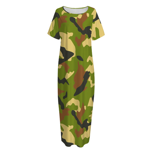 Military Camouflage Print Short Sleeve Long Nightdress