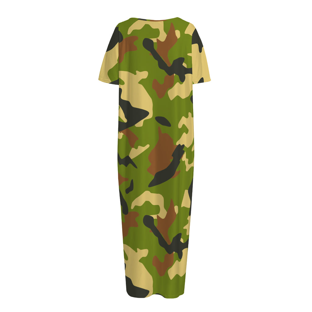 Military Camouflage Print Short Sleeve Long Nightdress