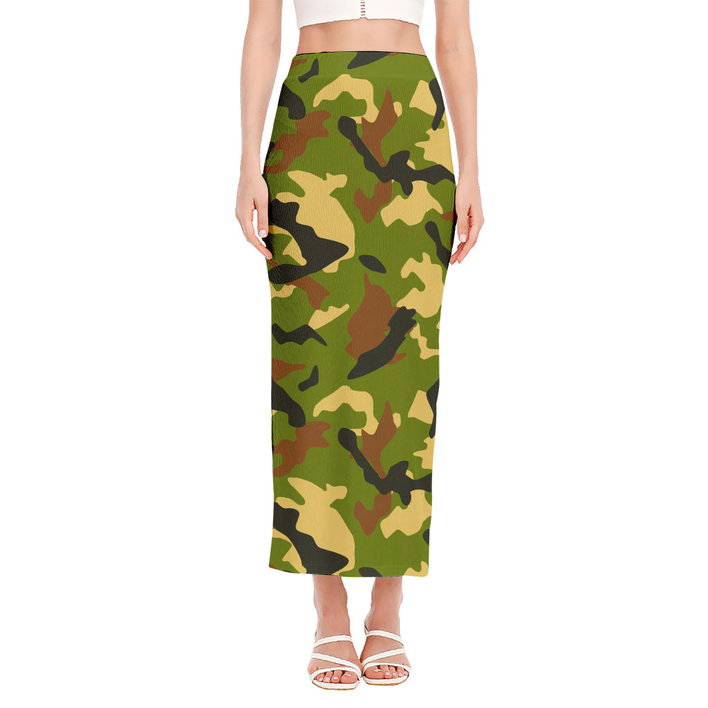 Military Camouflage Print Side Slit Maxi Skirt