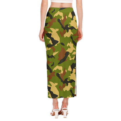 Military Camouflage Print Side Slit Maxi Skirt