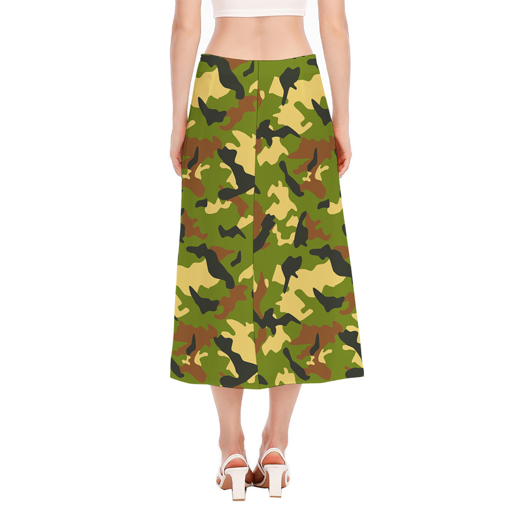 Military Camouflage Print Side Slit Midi Skirt
