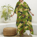 Military Camouflage Print Silk V-Neck Kaftan Dress