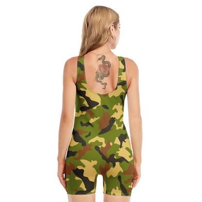 Military Camouflage Print Sleeveless One Piece Swimsuit