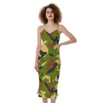 Military Camouflage Print Slim Fit Midi Cami Dress