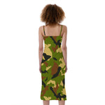 Military Camouflage Print Slim Fit Midi Cami Dress
