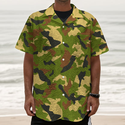 Military Camouflage Print Textured Short Sleeve Shirt