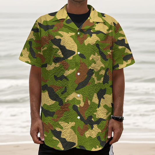 Military Camouflage Print Textured Short Sleeve Shirt