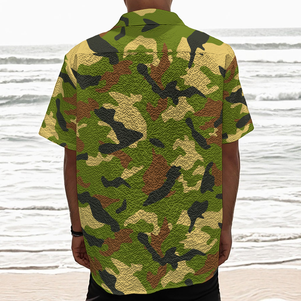 Military Camouflage Print Textured Short Sleeve Shirt