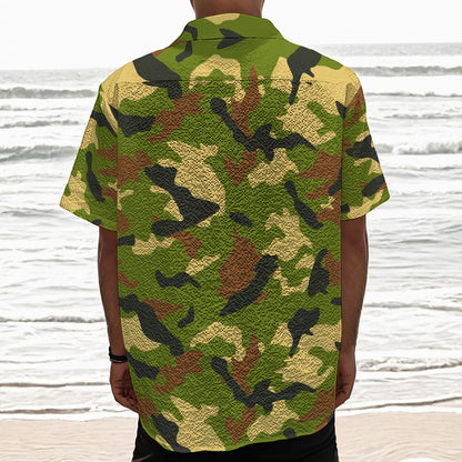 Military Camouflage Print Textured Short Sleeve Shirt