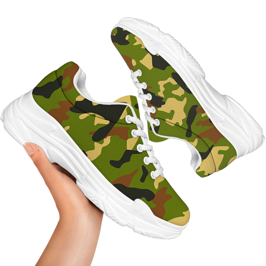 Military Camouflage Print White Chunky Shoes