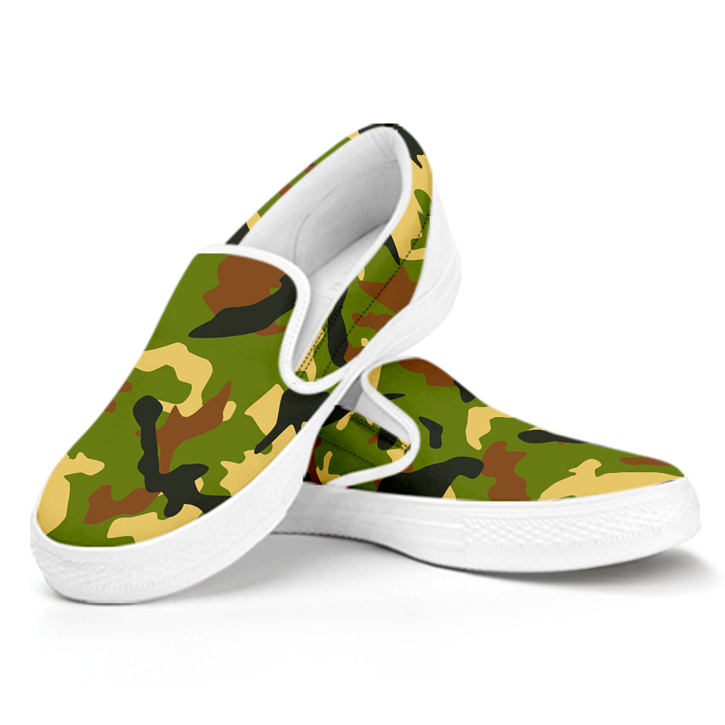 Military Camouflage Print White Slip On Sneakers