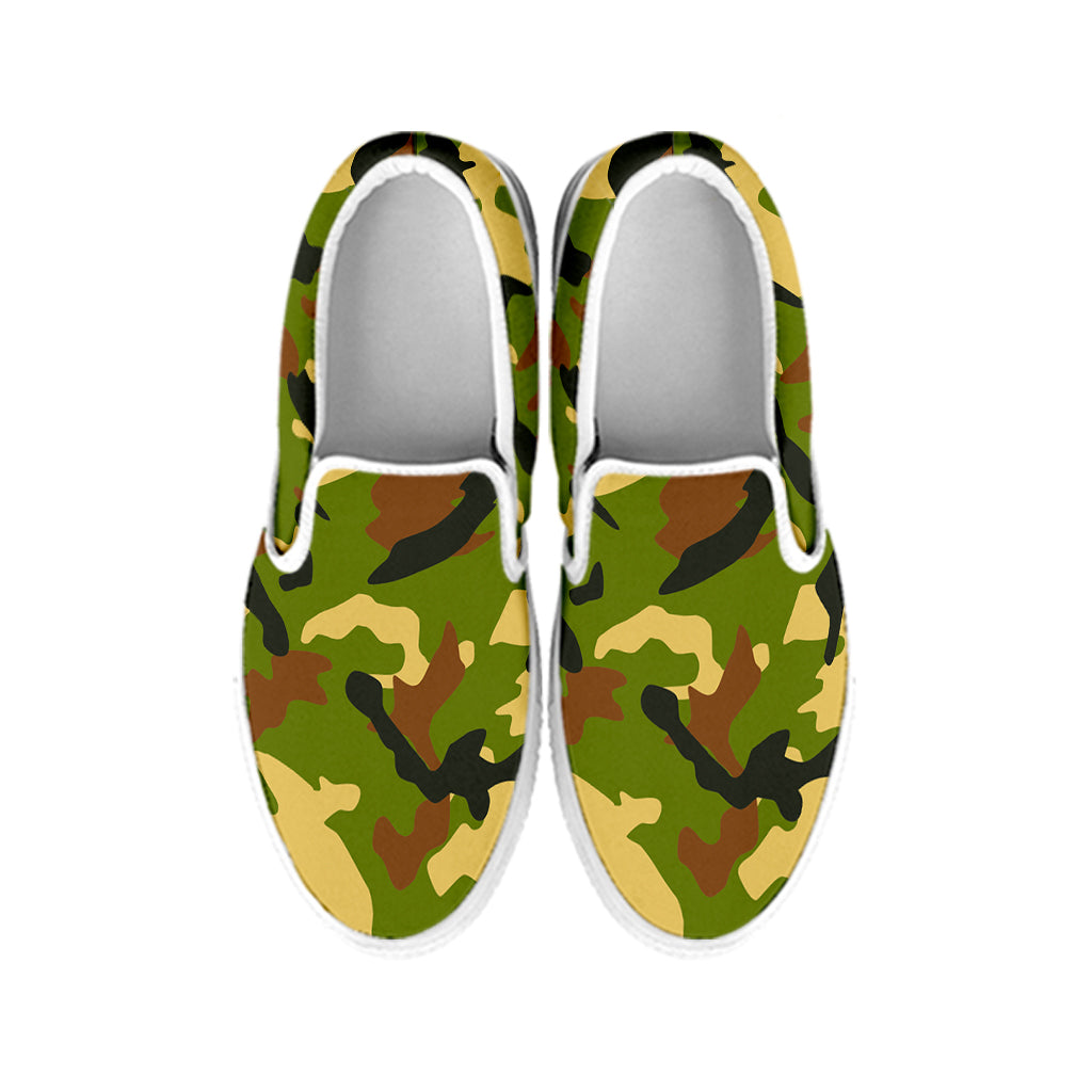 Military Camouflage Print White Slip On Sneakers