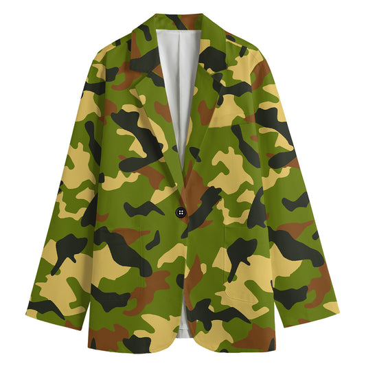 Military Camouflage Print Women's Cotton Blazer