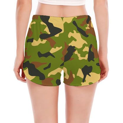 Military Camouflage Print Women's Split Running Shorts