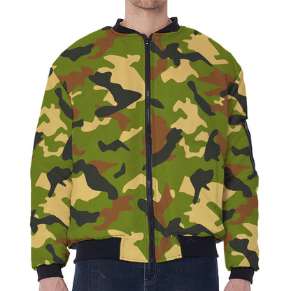 Military Camouflage Print Zip Sleeve Bomber Jacket